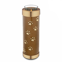 Antique brossé bronze accents et Protégé avec Brillant Manteau Bronze Empreintes De Pattes Bougie Chauffe-Plat Urne de Crémation Pour Animaux de Compagnie