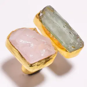 แหวนชุบทองเงินสเตอริง925 kyanite สีเขียวธรรมชาติแหวนชุบทองอัญมณีควอตซ์รูปกุหลาบเครื่องประดับเงินทำมือ - Product Image 1