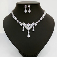 Parure de bijoux de luxe pour femme en laiton plaqué rhodium avec zircon cubique, collier et boucles d'oreilles, pour mariée, demoiselle d'honneur, fiançailles, mariage, fête, anniversaire