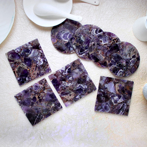 Healing Crystal Gift Set with Rose Quartz Tumbled Stones | Smoking Pipe, Amethyst <b>Tree</b>, Beads Necklace & Wooden Stone Coasters. - Product Image 5