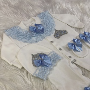 ชุดหมีสีขาวลูกไม้สีฟ้า3ชิ้น,เสื้อผ้าเด็กทารกแรกเกิดแขนยาวไม้ไผ่ฟองออกแบบใหม่ขายส่งทันสมัย - Product Image 5