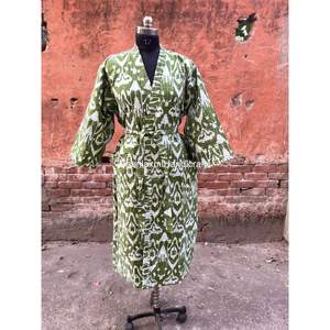 Venta al por mayor de las mujeres Maxi vestido térmico de algodón indio hecho a mano batas de baño Ikkat estampado Kimono estilo Kantha acolchado primavera - Product Image 2