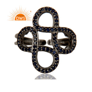 Anillo de plata de primera ley y zafiro azul para mujer, sortija, plata esterlina 925, medio infinito - Product Image 3