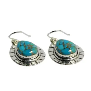 925 Sterling Silver Blue Copper Turquoise Women Bling Jewelry Earring For Valentine Gift Supplier And Exporter