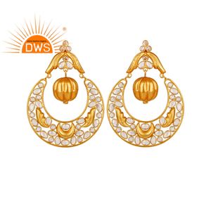 ผู้ผลิตเครื่องประดับต่างหู Chand Bali แบบดั้งเดิมสีขาวเซอร์โคเนีย18K ชุบทองสเตอร์ลิงเครื่องประดับเงินขายส่ง - Product Image 1