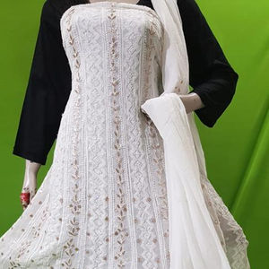 Designer Viscose Anarkali avec broderie en fil Patti Gota lourd et Chikankari Allover pour les fonctions et les événements ethniques - Product Image 1