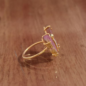 Vente en gros Bague papillon en argent sterling 925 Plaqué or 18 carats Bague insecte en pierres précieuses multi-tourmalines naturelles Fournitures de mode - Product Image 3