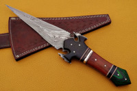Couteau de chasse en acier damas fait main avec manche en bois Pakka gaine en cuir fin usage industriel extérieur couteau de survie en gros