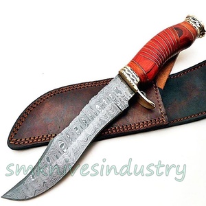 มีดดามัสกัสมือจับไม้สีส้มทำด้วยมือสั่งทำลายบันไดมีดล่าสัตว์โบวี่สวยงาม (Smk1556) - Product Image 4