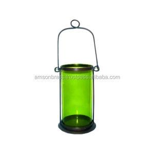 <b>GREEN</b> GLASS METAL IRON HANGING <b>CANDLE</b> HOLDER - Product Image 1