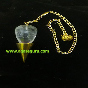 Péndulo curativo de metal antiguo con cristal transparente de cuarzo Conicak Healing Reiki Péndulo DE LA India - Product Image 1