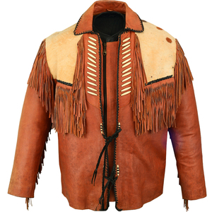 Chaquetas de cuero genuino para montar a caballo con logotipo personalizado de alta calidad, con cuerdas de sujeción, color marrón, EE. UU. - Product Image 1