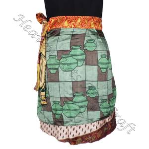 Mini jupe Sari en soie traditionnelle pour femmes, vêtements d'été, style Boho, à enrouler - Product Image 2