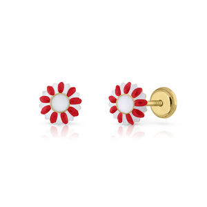 Pendientes de moda de oro sólido de 9K (disponibles 10k-14k-18k) Flor mujeres niños clip de oreja tornillo trasero hecho en España - Product Image 1