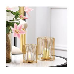 Lot de 2 bougeoirs de différentes tailles bougeoirs couleur or en fil de fer pour la maison, l'hôtel et la table. - Product Image 1