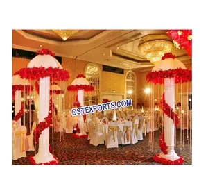 Pilares romanos de fibra de casamento, almofadas decorativas com guarda-chuva, fibra romana, corredor, casamento, corredor, romano