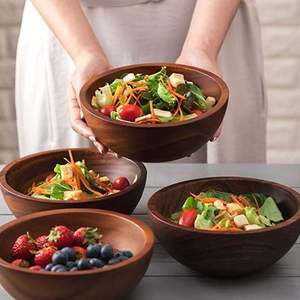 Cuencos para Servir Ensaladas de Madera de Acacia Hechos a Mano, Técnica Pulida, Aptos para Alimentos, para Cereales o Sopa - Product Image 3