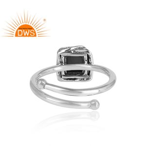 Dark Black Onyx <b>Square</b> Shape Gemstone Ring Jewelry Supplier 925 Silver Girl's Oxidized <b>Adjustable</b> ring Jewelry Manufacturer - Product Image 4