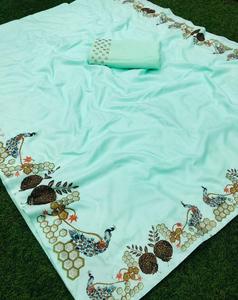 ชุดแต่งงานผ้าไหม vichitra เย็บปักผ้าโสร่งพร้อมเสื้อชิ้นผ้าอินเดียสำหรับผู้หญิง - Product Image 4