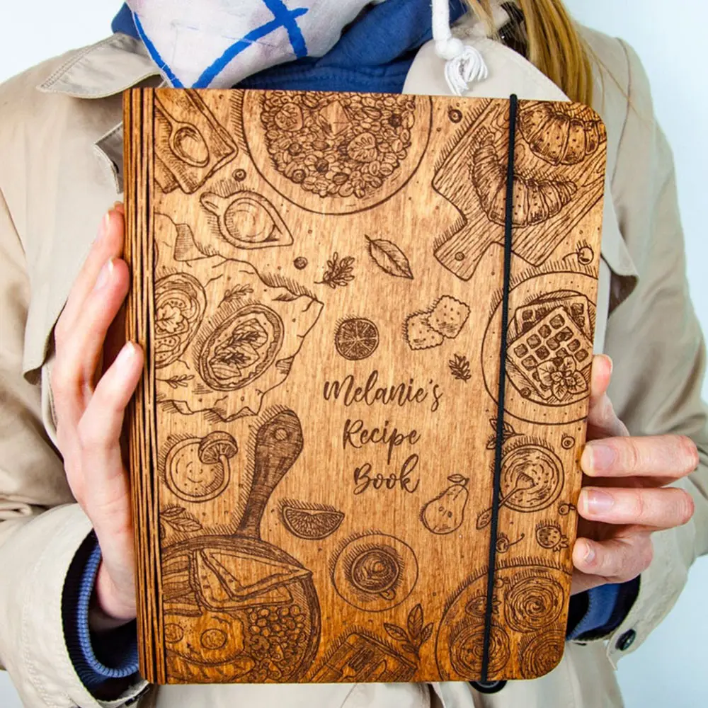 Libro de recetas personalizado de madera, carpeta de recetas en blanco, regalo para hija y Mamá, Diario de Recetas personalizado, libro familiar de madera