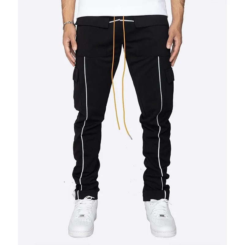 Pantalones de chándal apilados con bolsillos para hombre, ropa de calle con logotipo personalizado, Cargo, grande, barato