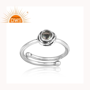 แหวนเงินแท้ 925 ชุบออกซิไดซ์ ปรับขนาดได้สำหรับผู้หญิง ผู้ผลิตเครื่องประดับ แหวนพลอยลาบราดอไรต์ธรรมชาติ ผู้จัดจำหน่าย - Product Image 2