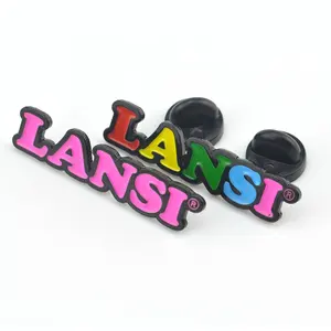 Pin Kerah Logam Lingkaran Kosong, Lencana Alfabet Warna-warni Pin Enamel Kustom dengan Pin Karet