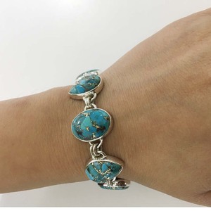 กำไลเงินสีเทอร์ควอยส์ทองแดงสีฟ้าเทอร์ควอยซ์หลายรูปทรงสวยงาม - Product Image 4