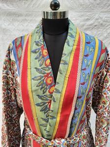 Kimono de luxe personnalisé en tissu imprimé au bloc, avec ceinture à nouer à la taille, design réversible, robe de chambre et vêtement de nuit - Product Image 4