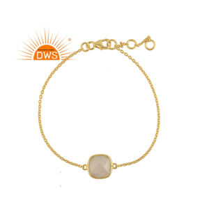 Hermosa Pulsera de Cadena de Plata 925 Chapada en Oro con Piedras Preciosas Naturales de Arcoíris, Proveedor de Joyería, Colección Clásica - Product Image 1