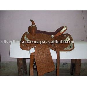 Silla de montar western de cuero con estructura de madera/plástico - Tamaños y colores personalizables - Product Image 2