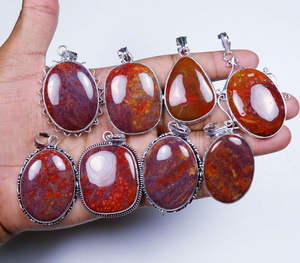 Pendentif de créateur plaqué argent de style bohème pierre précieuse d'agate de racine de prunier rouge naturelle pour enfants - Product Image 2