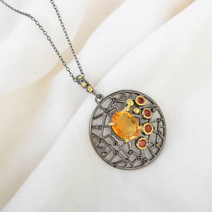 Colgante redondo de Plata de Ley 925 con gema granate para mujer, joyería de lujo para boda - Product Image 2