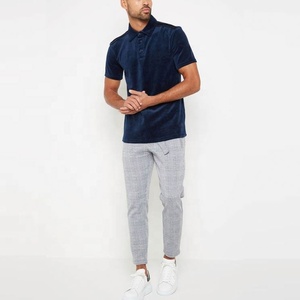 Broderie personnalisée logo velours longue ligne uni blanc marine velours t-shirts élégant mode décontracté intelligent à la recherche de polos - Product Image 4