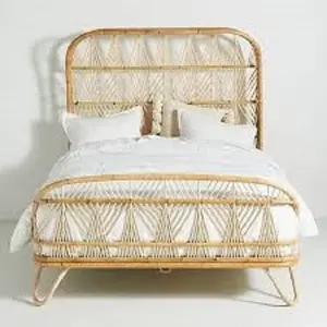 批发价格强劲支持卧室天然竹床，现代设计来自越南