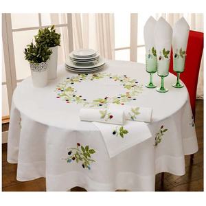 Mantel Redondo con Diseño Floral Bordado, Mantel de Algodón Bordado de Alta Calidad para Hogar/Hotel/Restaurante - Product Image 1