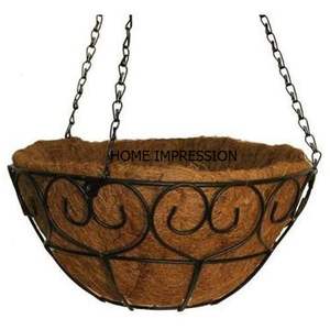 Jardinière suspendue en fer forgé et rotin, forme ronde, aspect moderne et élégant, en fibre de coco, pour pots et jardinières de jardin - Product Image 1