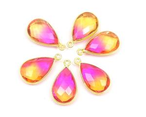 Bijoux en pierres précieuses multi-quartz faits à la main en forme de poire plaqué or unique connecteur de lunette Bali composants de résultats de bijoux - Product Image 1