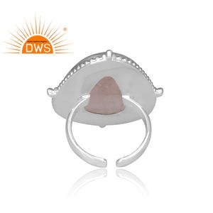 Cóctel-anillo clásico de Plata de Ley 925, joyería fina al por mayor, anillo grueso de piedras preciosas de cuarzo rosa, proveedor de joyería - Product Image 4