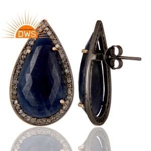 <b>Blue</b> Sapphire Diamond <b>Stud</b> <b>Earring</b> Manufacturer 18k Solid Gold and 925 Silver <b>Earring</b> Jewelry Supplier - Product Image 3