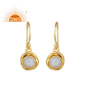 Pendientes de GEMA de ágata de encaje azul, Pendientes colgantes de plata 925 chapados en oro de 18k, fabricante de joyería - Product Image 1