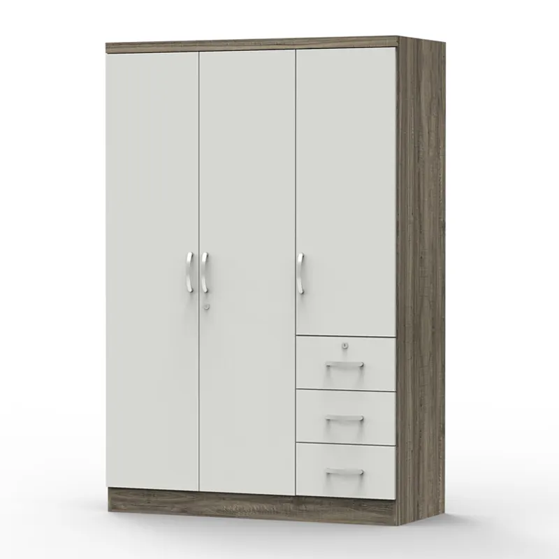 Classic und Simple 3 Door 3 Lockable Drawer Wardrobe Design verwendet für Storage, Closet und Bedroom Furniture With Key 12_0054