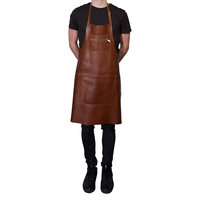 Celemek Kulit Klasik Gaya Ritsleting Coklat, Celemek Kulit Koki, Saku Risleting dan Kantung Besar Kulit CE