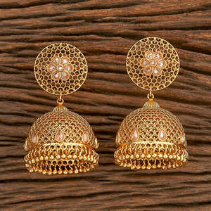ซื้อแฮนด์เมดส่งออกที่มีคุณภาพที่สวยงามออกแบบต่างหู Jhumki โบราณชุบทอง206925สำหรับขายส่ง - Product Image 2