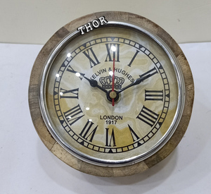 Kelvin & Hughes 1917 Wooden Table <b>Clock</b> Round Design for Living Room & Bedroom <b>Wall</b> <b>Clock</b> for <b>Wall</b> Space Gift Item - Product Image 6
