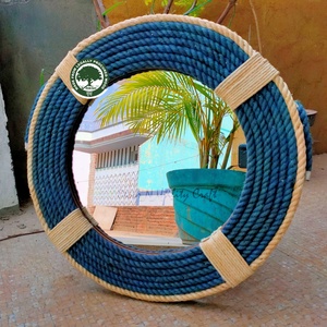 Factory Vintage Life Inc <b>Round</b> Wall White <b>Mirror</b> Framed by Twisted Rope Decor House <b>Mirror</b> Framed Designer <b>Mirror</b> Nautical Them - Product Image 1