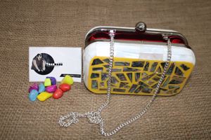 Tradnary <b>Clutch</b> Handbags in White & <b>Yellow</b> Color for Ladies Fashion Purses and Handbags for Gift Mother of Pearl Inlay & Resin - Product Image 3