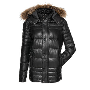 Veste en cuir longue à capuche pour hommes, col montant, toile d'hiver, tissu imperméable, écologique, style vintage, nouveauté - Product Image 1