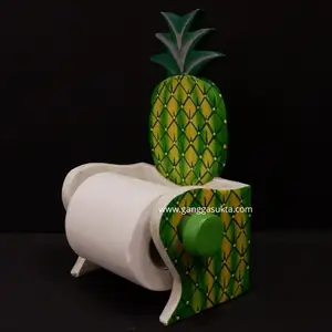 Wooden Roll Paper Towel Holder Kitchen Bathroom Pineapple Motif Tissue Stand