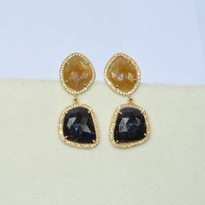 Boucles d'oreilles en saphir naturel jaune et bleu en argent Sterling 925, boucles d'oreilles multicolores en saphir pour les fournisseurs - Product Image 2